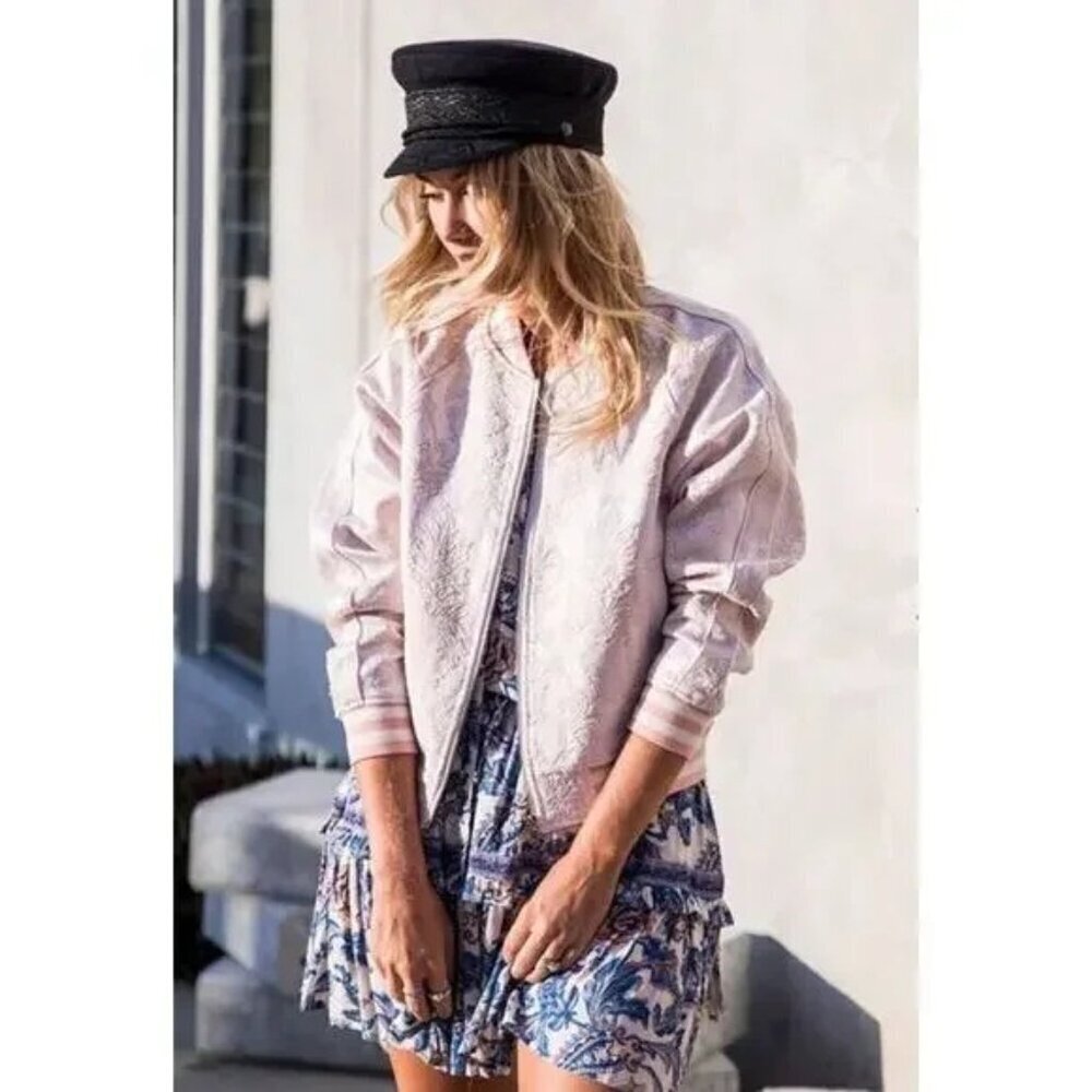 Spell & the Gypsy Pink Bomber Jacket S NWT Anastasia Brocade $280 Light Pink - Picture 6 of 6